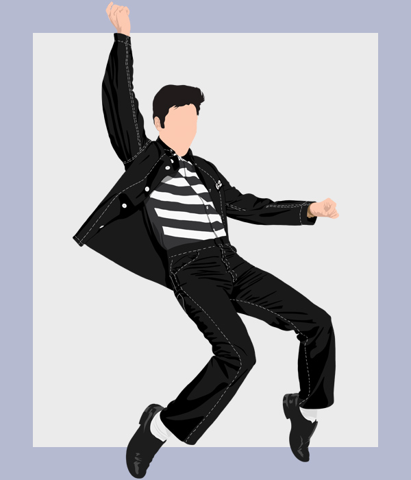 An illustration of Elvis in his Jailhouse Rock clothing