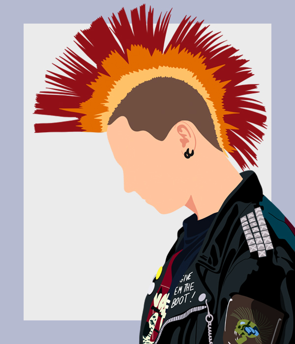 A profile view illustration of a punk with a mohican 